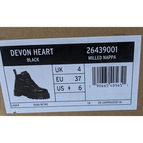 Dr. Martens Devon Heart Black Milled Nappa Leather Platform Boots UK 4 NIB - Picture 12 of 15